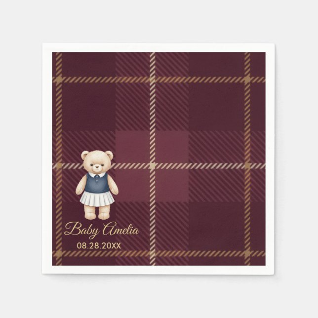 Guardanapo De Papel Classic Polo Teddy Bear Preppy Plaid Baby Shower  (Frente)
