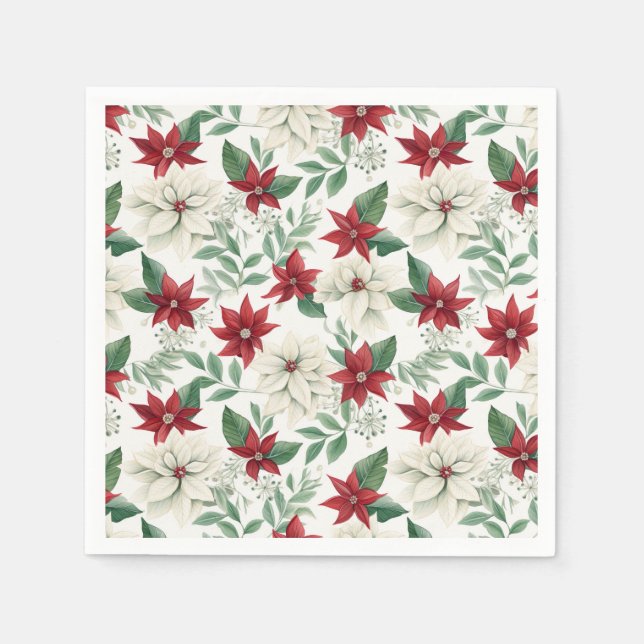 Guardanapo De Papel Classic Red & White Poinsettia Holiday (Frente)