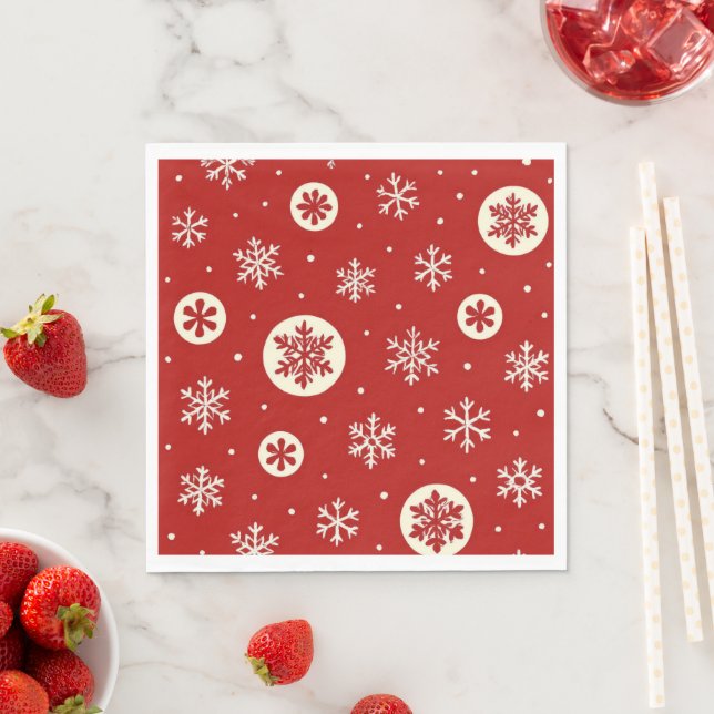 Guardanapo De Papel Classic Red & White Snowflakes Christmas Holiday (Insitu)