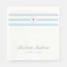 Guardanapo De Papel Classic Stripe Gold Cross Blue Boys Baptism 