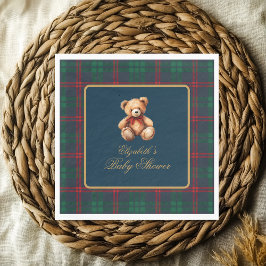 Guardanapo De Papel Classic Teddy Bear Navy Plaid Preppy Baby Shower