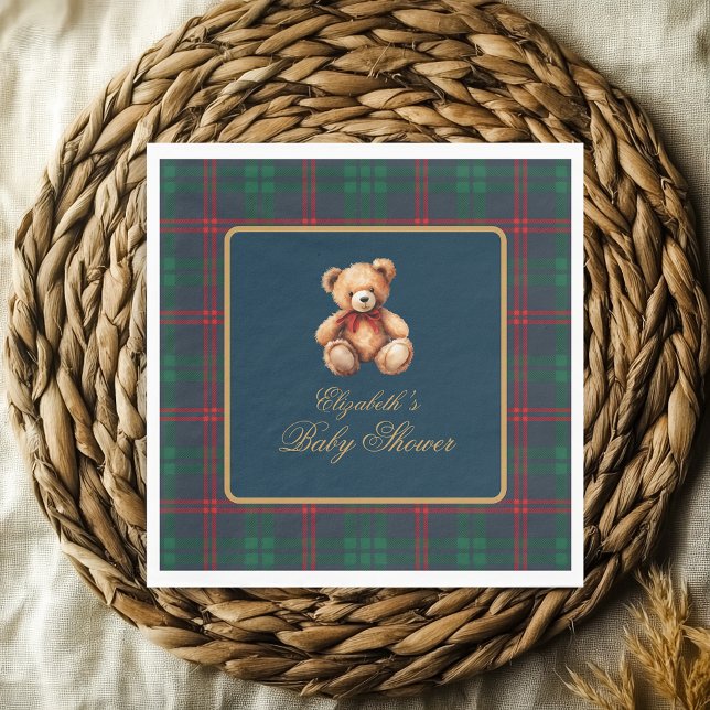 Guardanapo De Papel Classic Teddy Bear Navy Plaid Preppy Baby Shower (classic Teddy Bear Navy Plaid Preppy Baby Shower Napkins)