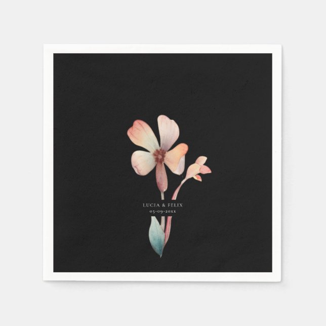 Guardanapo De Papel Clássica Azul Deixou Preto Floral Napkin (Frente)