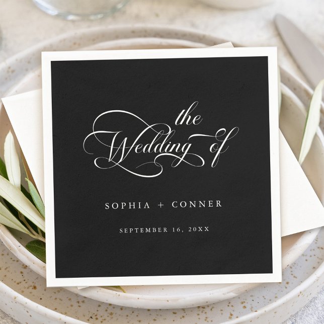 Guardanapo De Papel Clássica Romântica Caligrafia Negra Nupcial (Criador carregado)