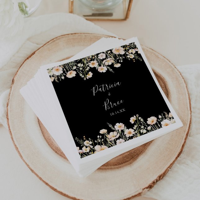 Guardanapo De Papel Clássico Boho Blush Wildflower Black Casamento Nap (Criador carregado)