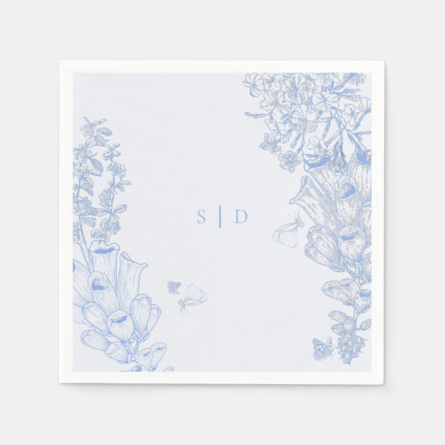 Guardanapo De Papel Clássico Enclosure de Casamento Floral Azul Branco (Frente)