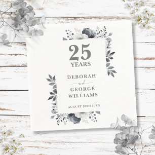 Guardanapo De Papel Clássico Floral Prata Aniversário de Casamento de 