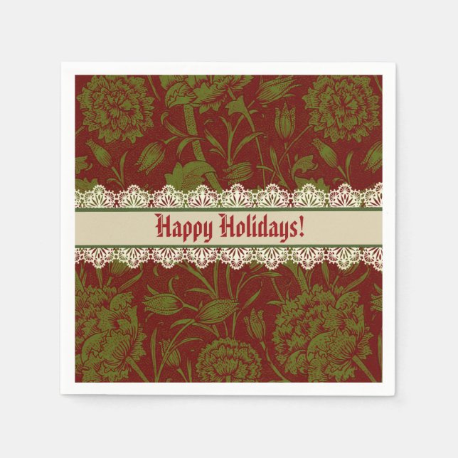 Guardanapo De Papel Clássico Nostálgico William Morris Red Holiday (Frente)