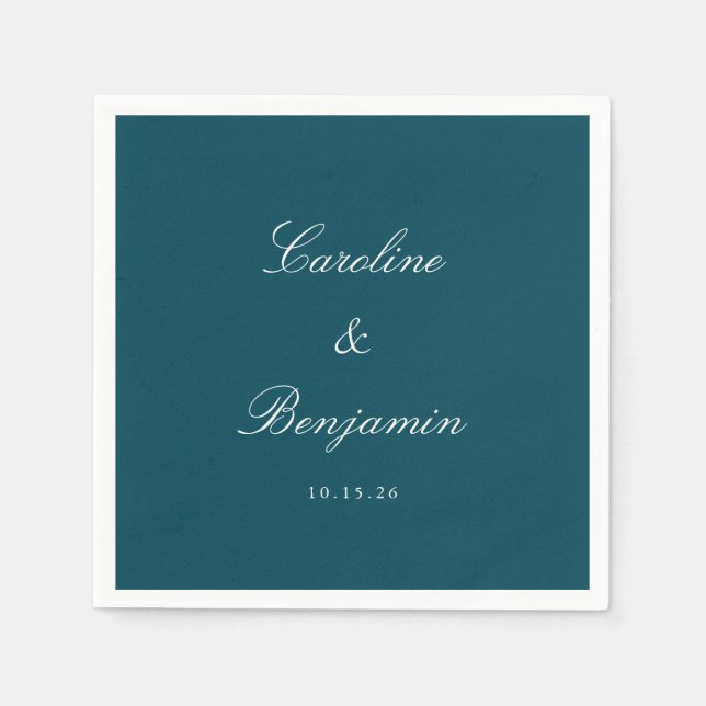 Guardanapo De Papel Clássico Script Teal Elegante Casamento Personaliz (Frente)