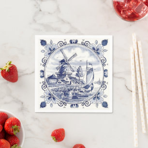 Guardanapo De Papel Clássico Vintage Chic Dutch Windmill Delft Blue