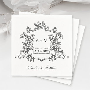Guardanapo De Papel Clássicos Monogramas Negra e Branca de Casamento