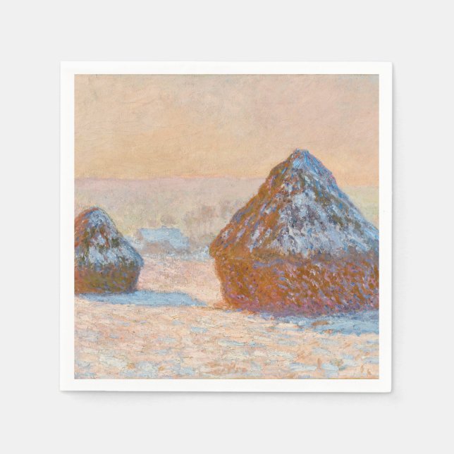 Guardanapo De Papel Claude Monet - Wheatstacks, Efeito da Neve, Manhã (Frente)