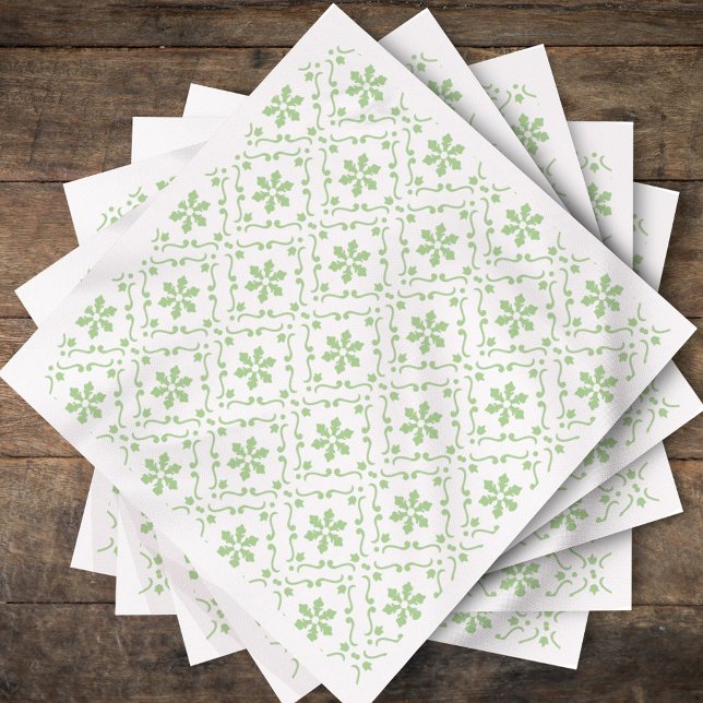 Guardanapo De Papel Cláusula de padrão de floco de neve de feriado sim (Elegant sage green holiday napkin with repeating snowflake design.)