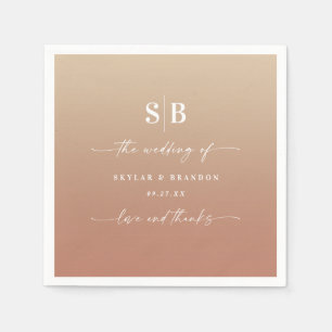 Guardanapo De Papel Clay Ombre Elegante e Casamento Monograma Dourado