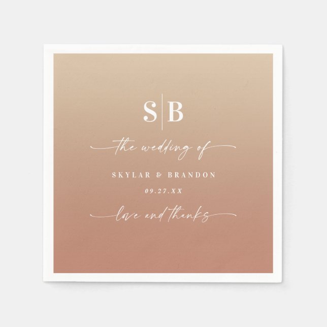 Guardanapo De Papel Clay Ombre Elegante e Casamento Monograma Dourado (Frente)