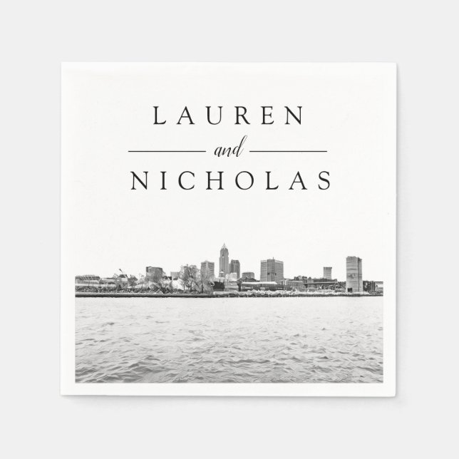 Guardanapo De Papel Cleveland Skyline Personalizou Casamento Napkins (Frente)