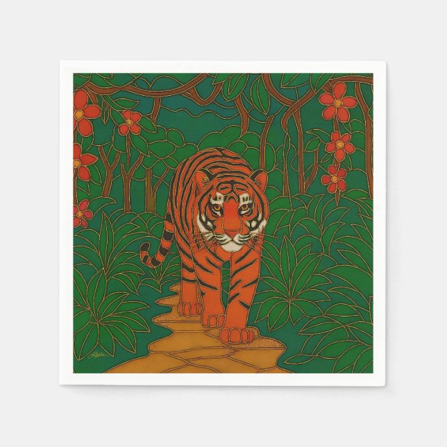 Guardanapo De Papel Cloisonne Art Tiger on the Jungle Path (Frente)