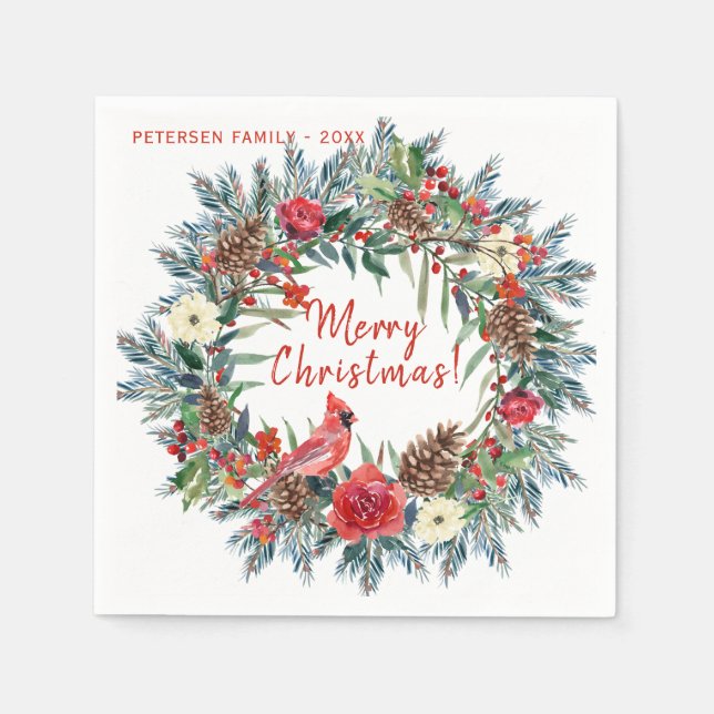 Guardanapo De Papel Clorideira rústica moderna floral Feliz Natal (Frente)