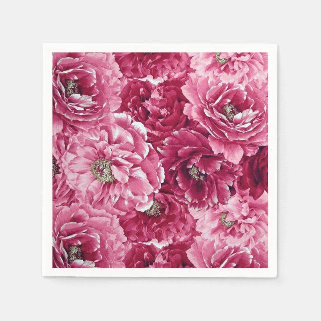 Guardanapo De Papel Clusters Clássicos de Peões Rosa | Floral Napkins (Frente)