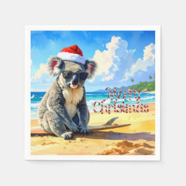 Guardanapo De Papel Coala de chapéu de Papai Noel ao sol e ao surf