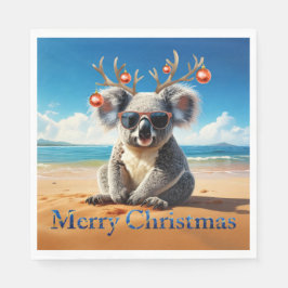 Guardanapo De Papel Coala numa praia arenosa Feliz Natal