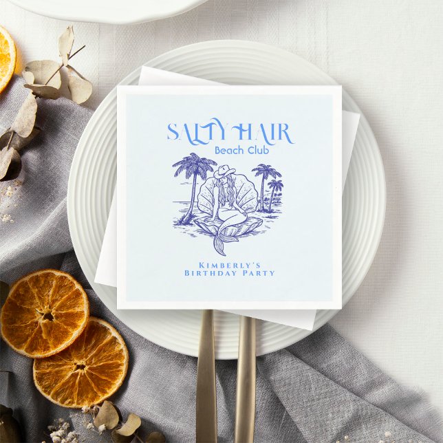 Guardanapo De Papel Coastal Blue Birthday Party Mermaid Cowgirl  (Criador carregado)
