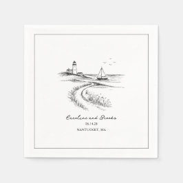 Guardanapo De Papel Coastal Hand Drawn Black & White Wedding