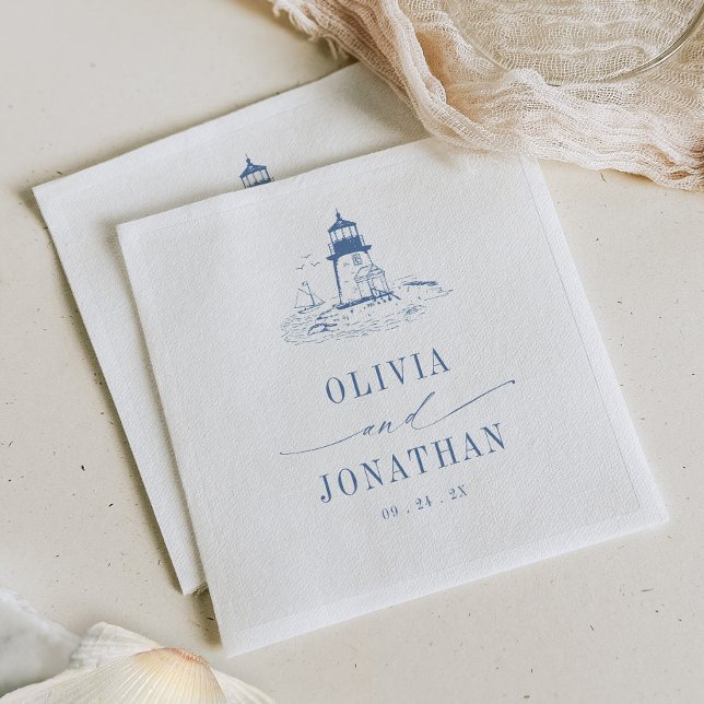 Guardanapo De Papel Coastal Lighthouse Blue Toile Wedding (Criador carregado)