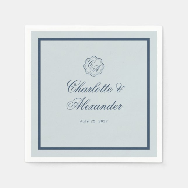 Guardanapo De Papel Coastal Wedding Dusty Blue Classic Napkin (Frente)