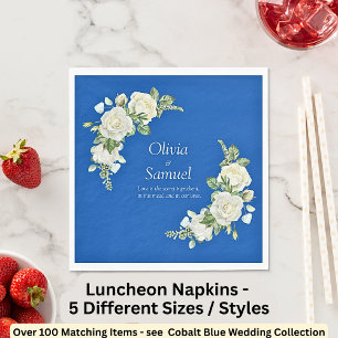 Guardanapo De Papel Cobalto Blue & White Roses Luncheon