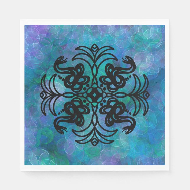 Guardanapo De Papel Cobra Tribal Negro e Azul (Frente)