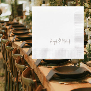 Guardanapo De Papel Cocktail de Casamento Branco de Texto Castanho