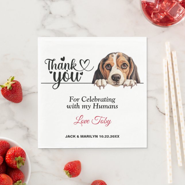 Guardanapo De Papel Cocktail de Casamento com Cachorro Beagle (Insitu)
