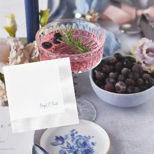 Guardanapo De Papel Cocktail de Casamento Cunhado de Texto Azul Sapphi
