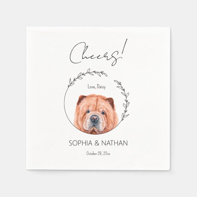 Guardanapo De Papel Cocktail de Casamento de Cães de Chow Simples (Frente)