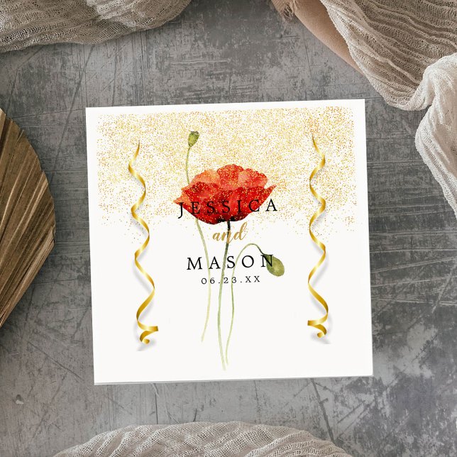 Guardanapo De Papel Cocktail de Casamento de Flores Elegante Dourado S (Criador carregado)