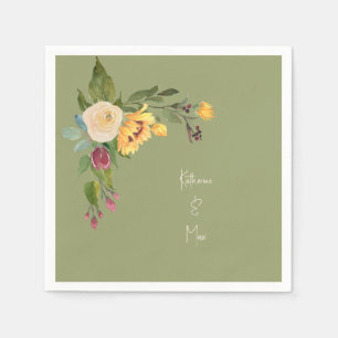 Guardanapo De Papel Cocktail de Casamento de Girassol Verde