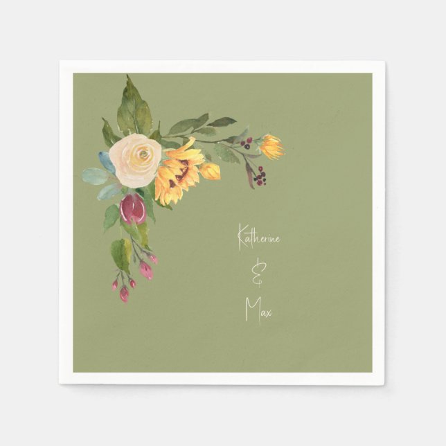 Guardanapo De Papel Cocktail de Casamento de Girassol Verde (Frente)