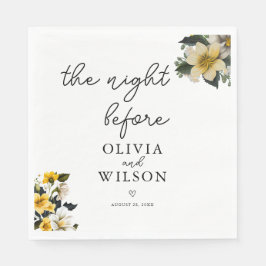 Guardanapo De Papel Cocktail de Casamento Floral Amarelo e Branco Eleg