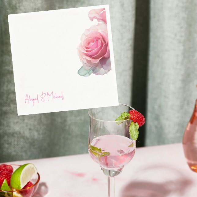 Guardanapo De Papel Cocktail de Casamento Floral Rosa Rosa Personaliza (Criador carregado)