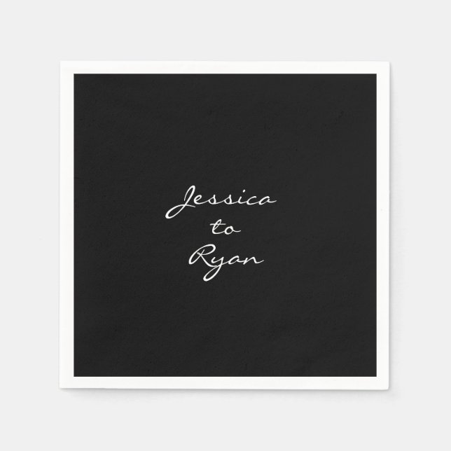 Guardanapo De Papel Cocktail de Casamento Negro "Nome para Nome" (Frente)