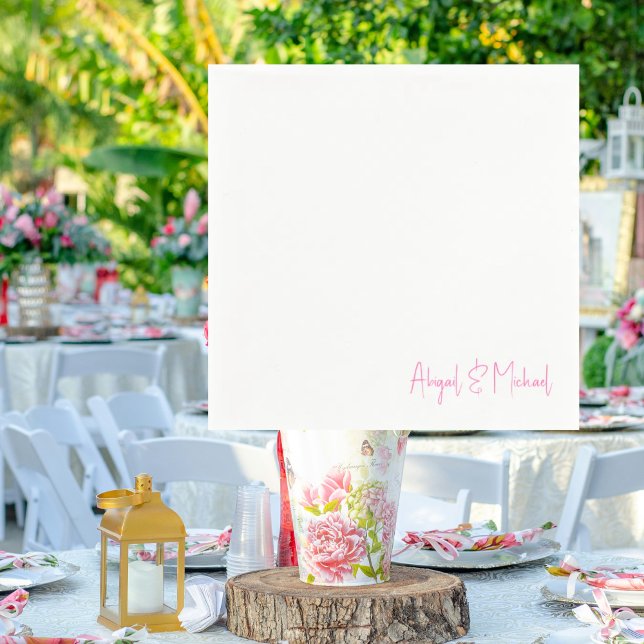 Guardanapo De Papel Cocktail de Casamento Rosa Quente de Nomes Persona (Criador carregado)
