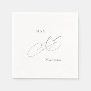 Guardanapo De Papel Cocktail Elegante Branco Personalizado Dourado