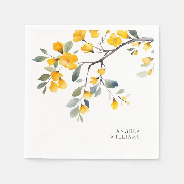 Guardanapo De Papel Cocktail Floral Amarelo (Frente)