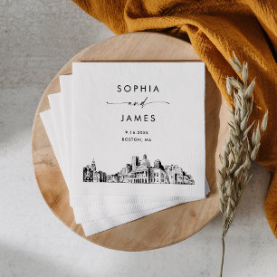 Guardanapo De Papel Cocktail Moderno de Casamento em Boston Skyline
