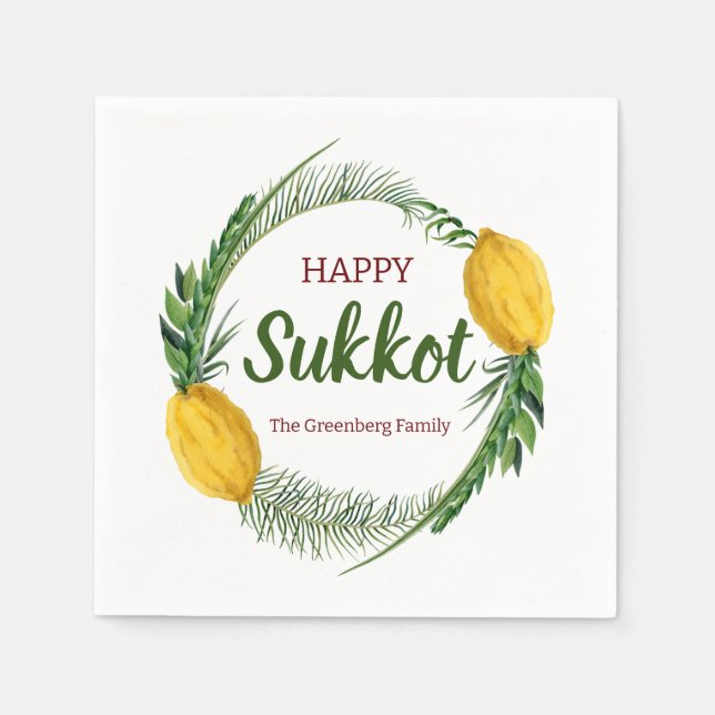 Guardanapo De Papel Cocktail Napkin Happy Sukkot Lulav Personalizado (Frente)