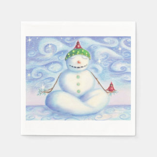 Guardanapo De Papel Cocktail Napkins com Yoga Snowman