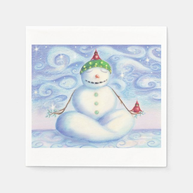 Guardanapo De Papel Cocktail Napkins com Yoga Snowman (Frente)