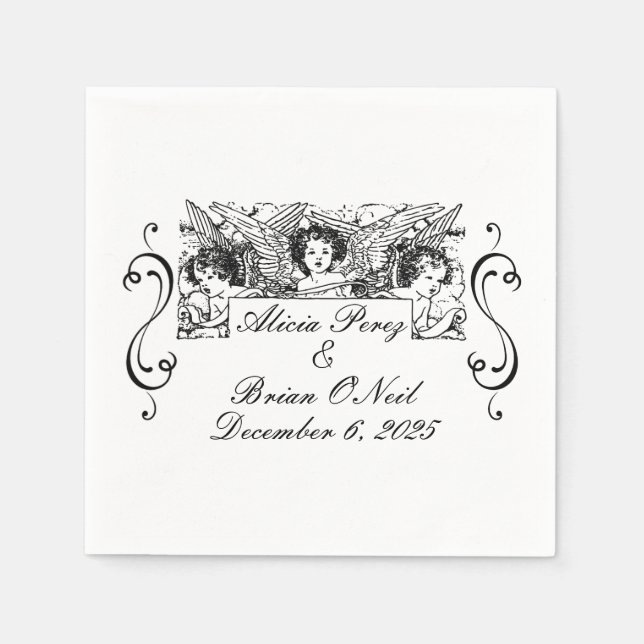 Guardanapo De Papel Cocktail vitoriano negro e branco (Frente)