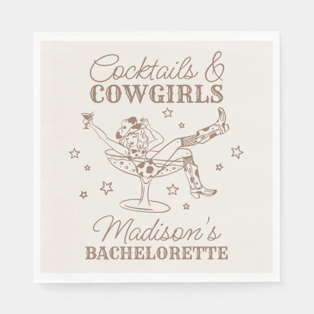 Guardanapo De Papel Cocktails bege e cowgirls Rodeio despedida de solt (Frente)